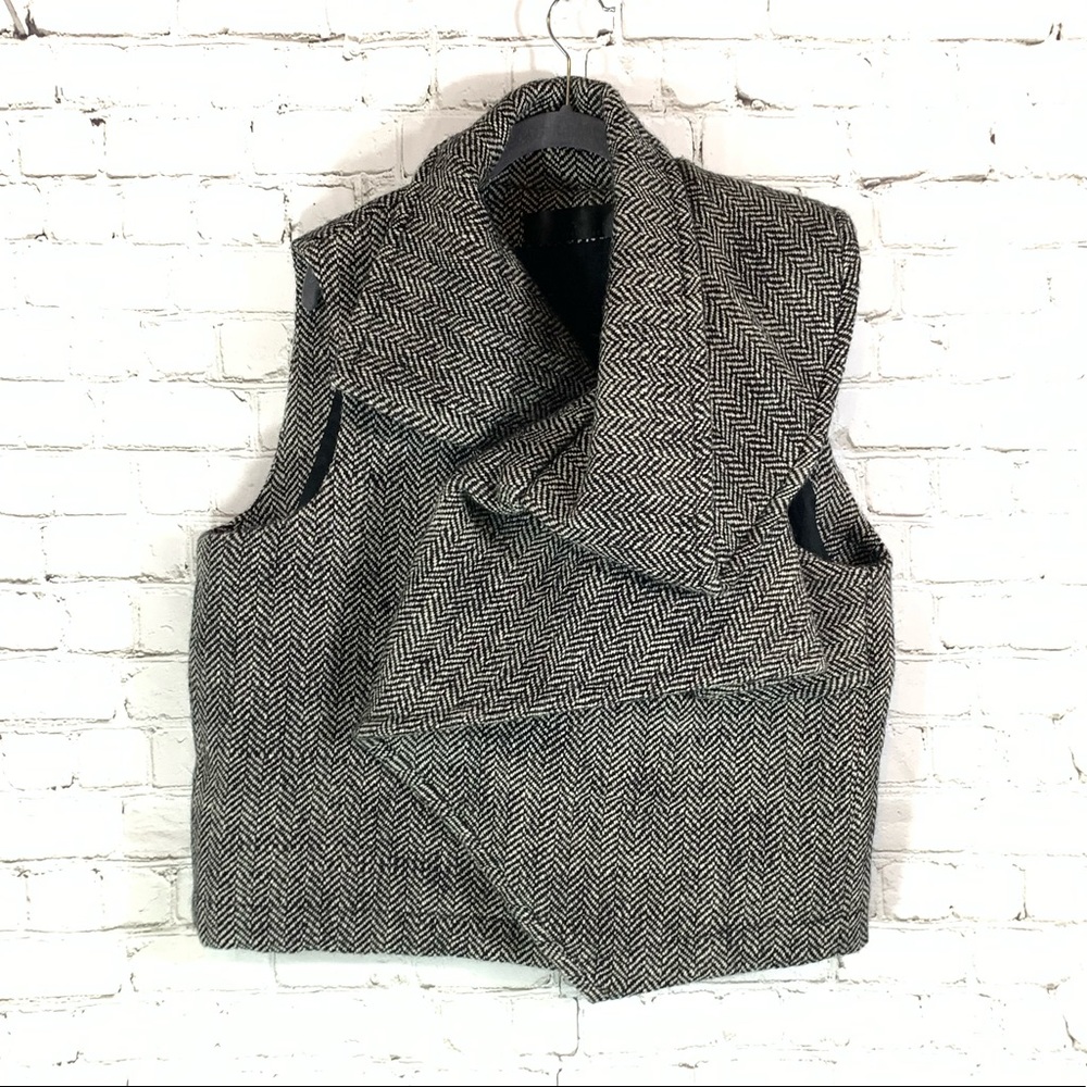 Haider Ackermann Black & White Herringbone Draped Wool Vest